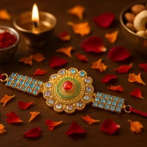 Grand Kundan Rakhi with Multicolor Stones
