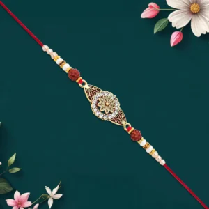 Rudraksha Rakhi with Stone-Studded Mandala Design set of 2